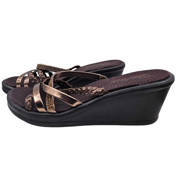 Skechers Rumblers Social Butterfly Bronze Wedge Sandals Rhinestone Strappy   9 - Picture 2 of 9